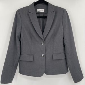 Calvin Klein Womens Jacket Size 4 Gray Single Breasted Two Front Button Blazer